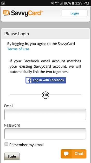 Log in with Facebook Screen